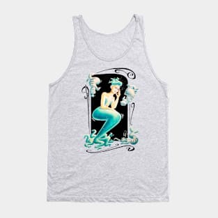 Turquoise mermaid and cat fish Tank Top